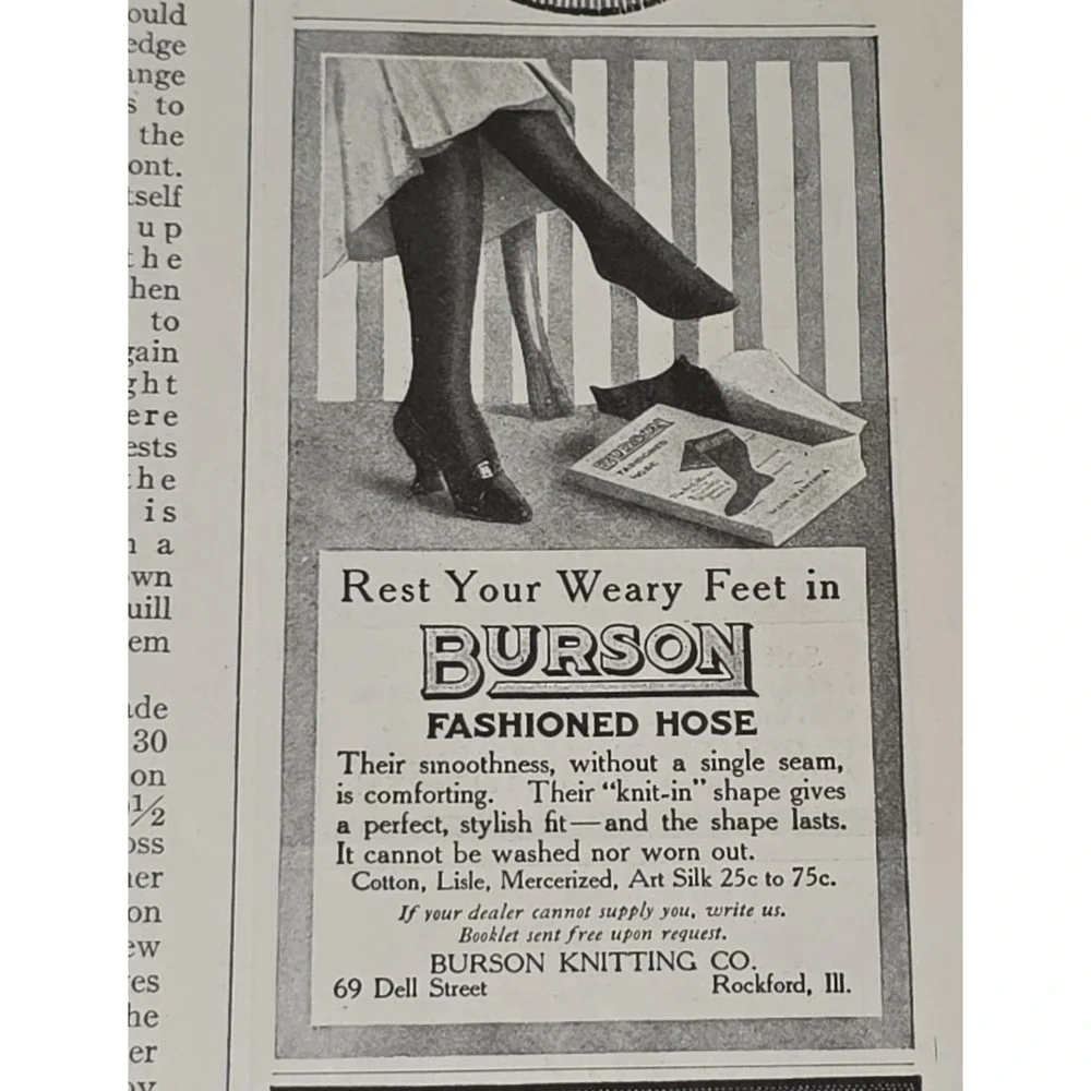 1916 Burson Fashioned Hose Stockings Art Silk 25c 75c Vintage Advertising